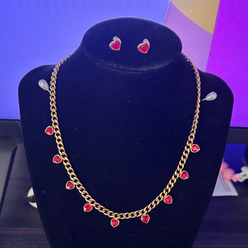 Gold Heart Necklace and Earring Set
